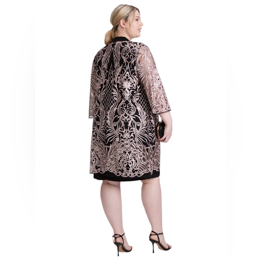 Laura Plus 14+, Lace Open Front Duster Jacket, Plus Size 14W, Black, Pink - Picture 4 of 9